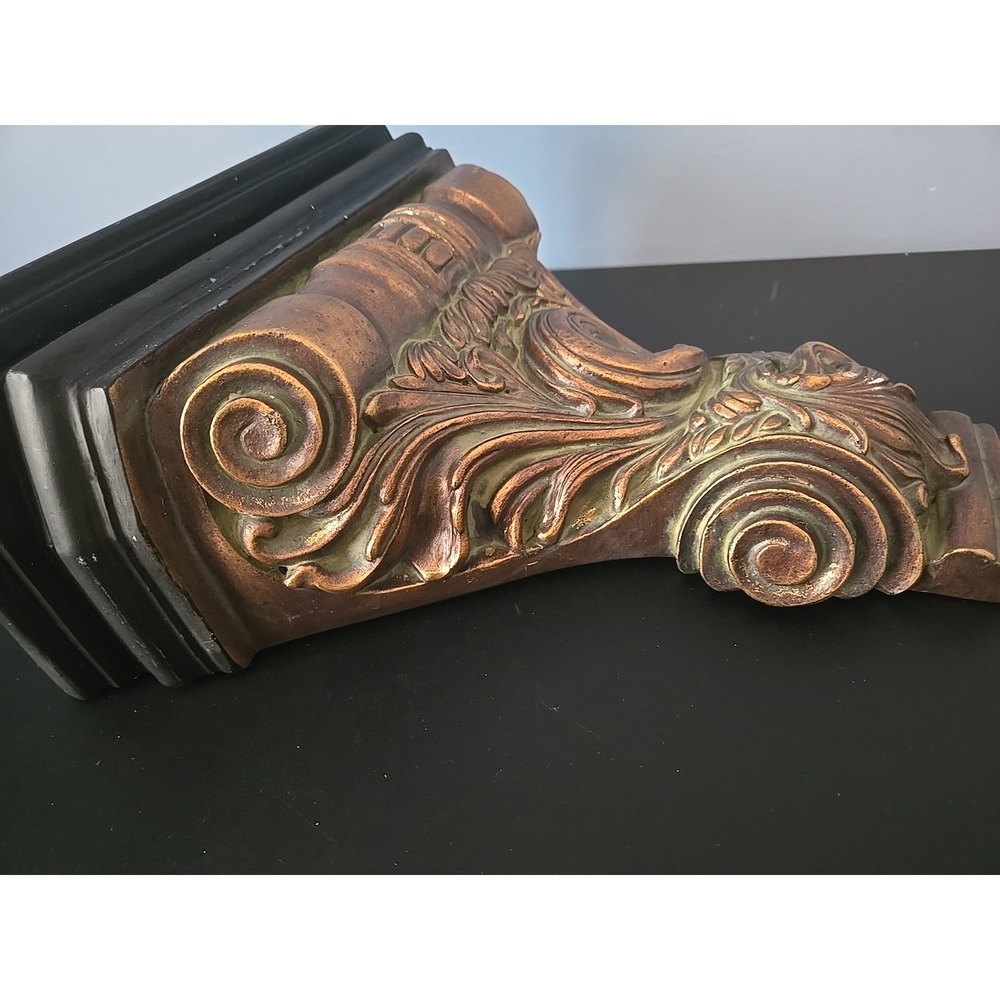 Vintage Wall Shelf Sconce Scrolls Leaves Copper Tone Green Antique Look 11"x11" - Picture 6 of 10